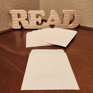 ✨️READ Wooden Sign & Vintage Library Book Pocket Envelopes✨️